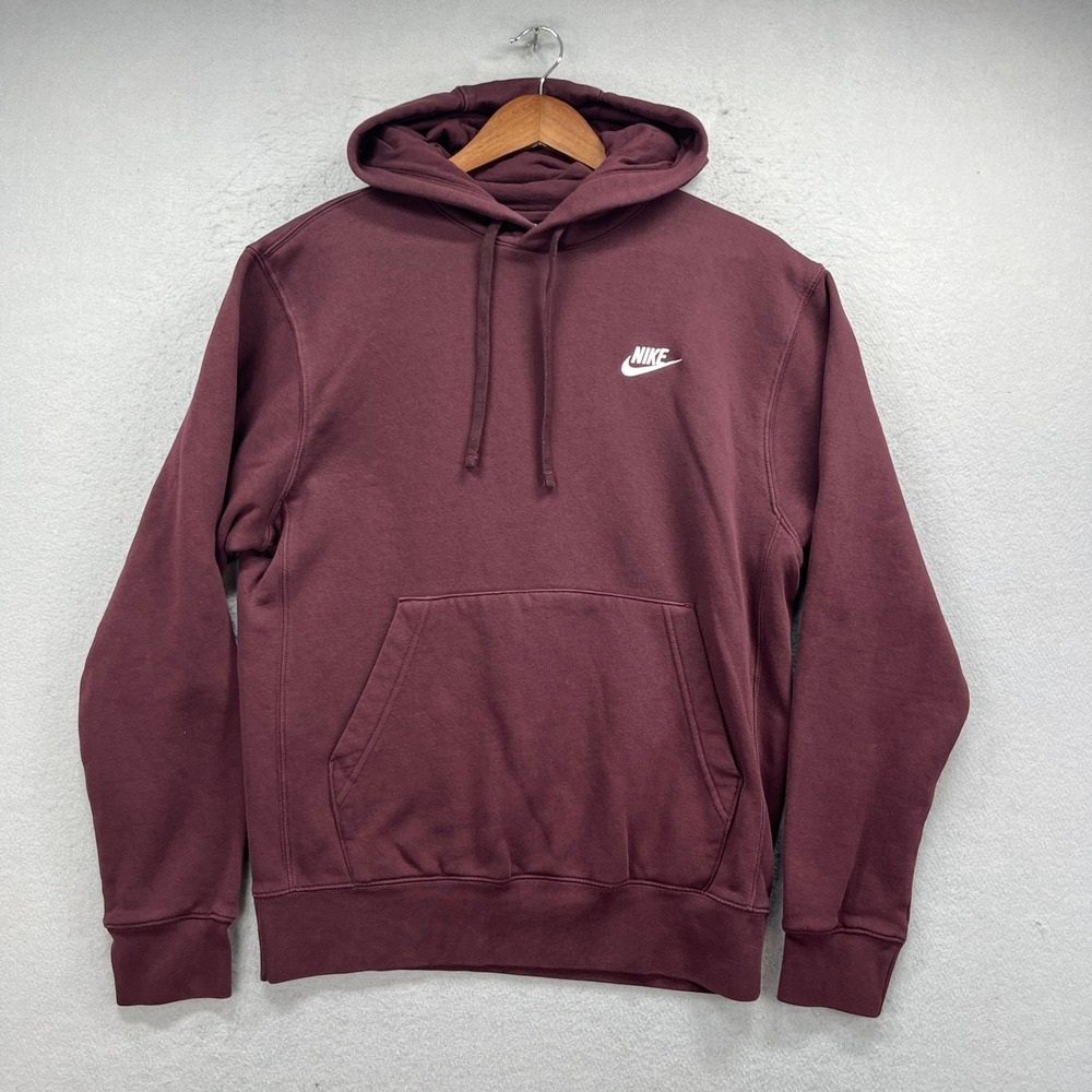 Nike Hoodie Mens S Burgundy Club Fleece Pullover Sportswear Athletic Athleisure